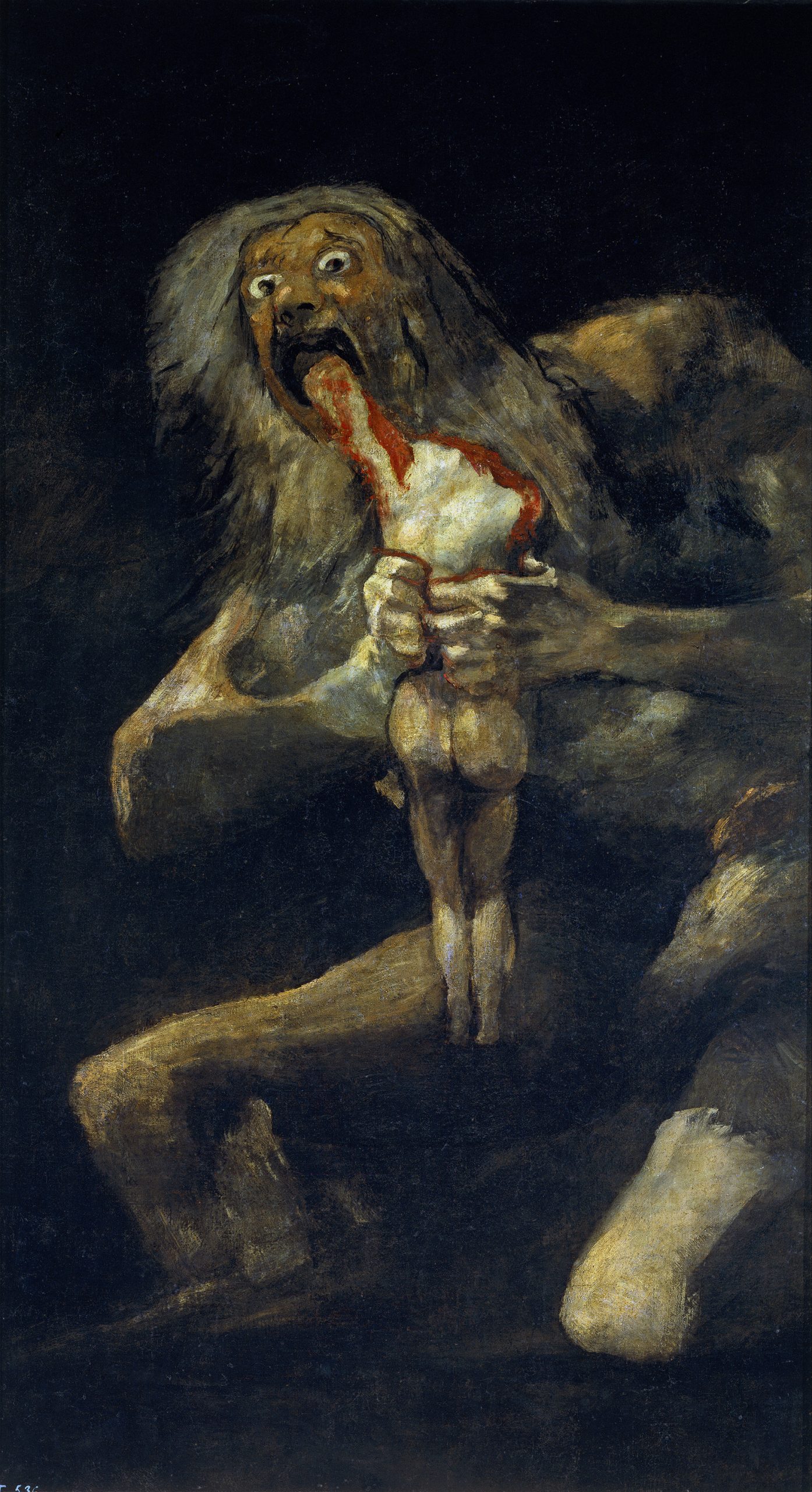 フランシスコ・デ・ゴヤ『我が子を食らうサトゥルヌス』1819-1823年頃、プラド美術館蔵。「聾者の家」の食堂の壁に描かれた1枚