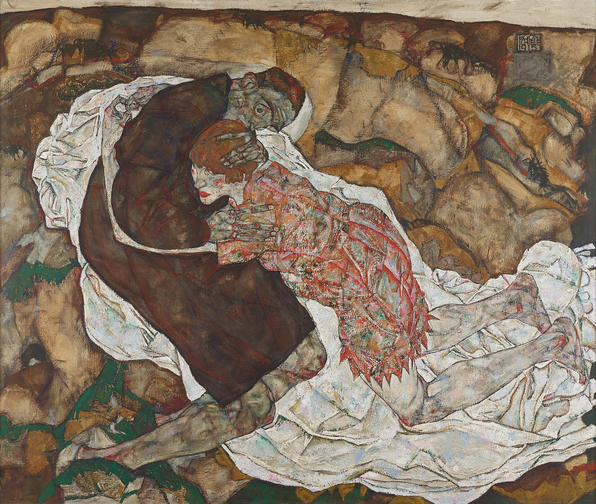エゴン・シーレ『死と乙女』1915年、ベルヴェデーレ宮殿オーストリア絵画館蔵