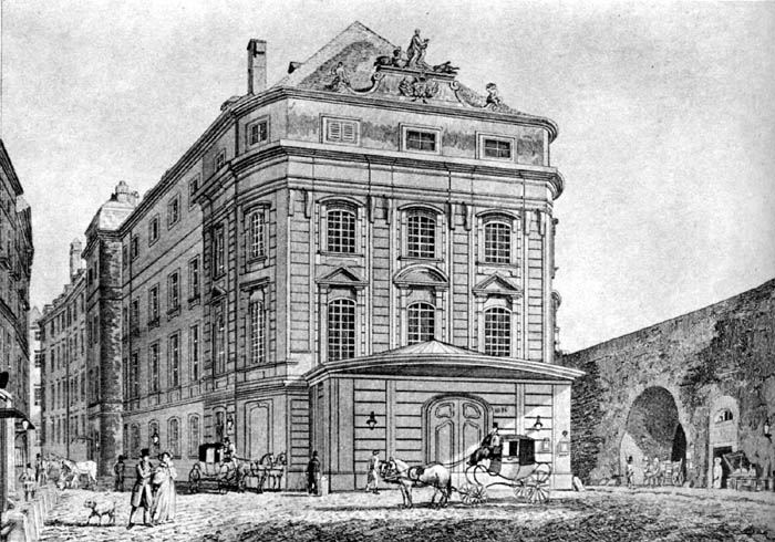 第九が初演されたウィーンのケルントナートーア劇場（19世紀の版画）
