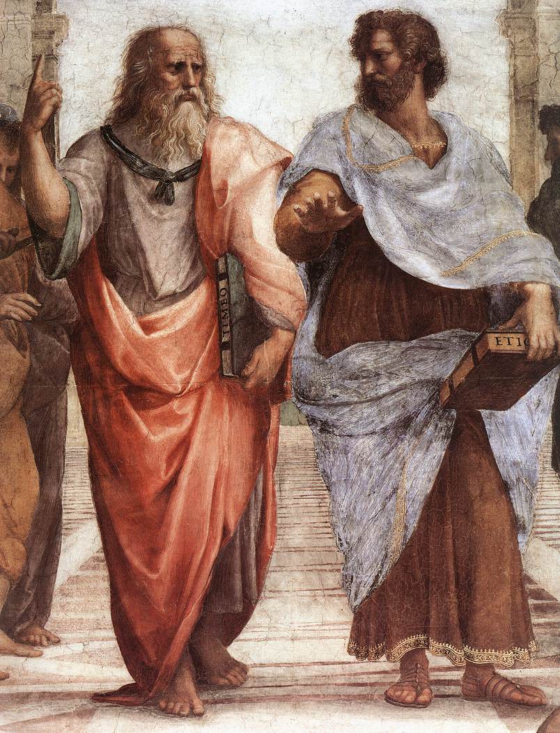 『アテネの学堂』中央部分。左がプラトン、右がアリストテレス