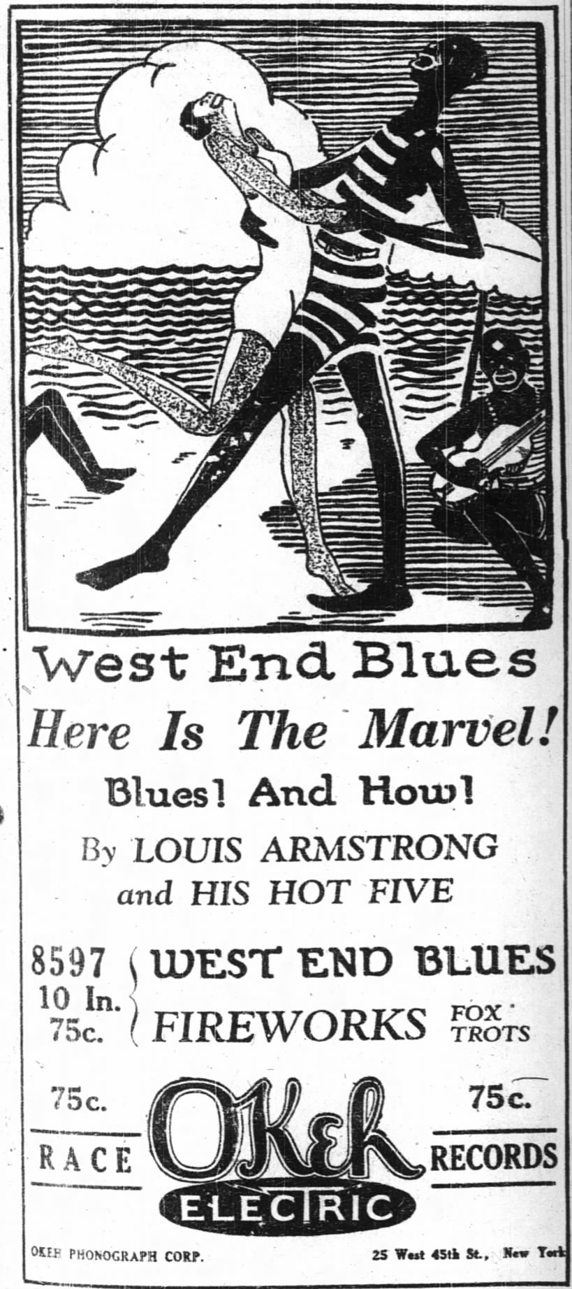 『ウエスト・エンド・ブルース』の広告（オーケー・レコード、1928年）