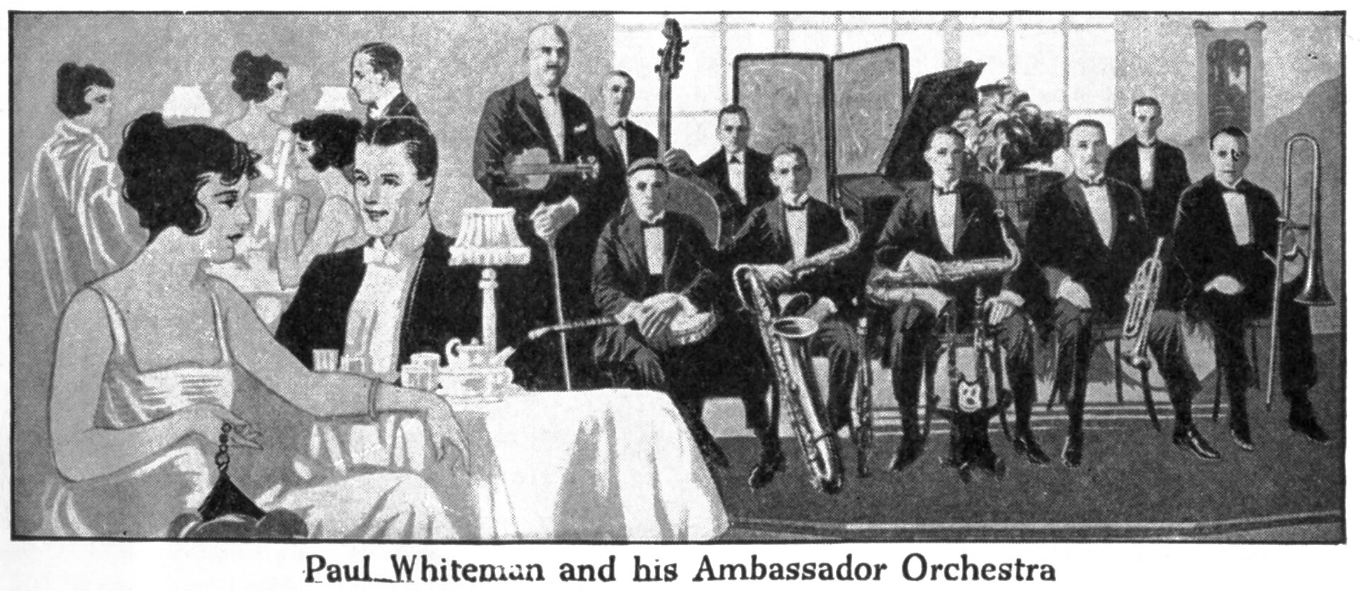 ポール・ホワイトマン楽団を描いた広告図版（1920年）