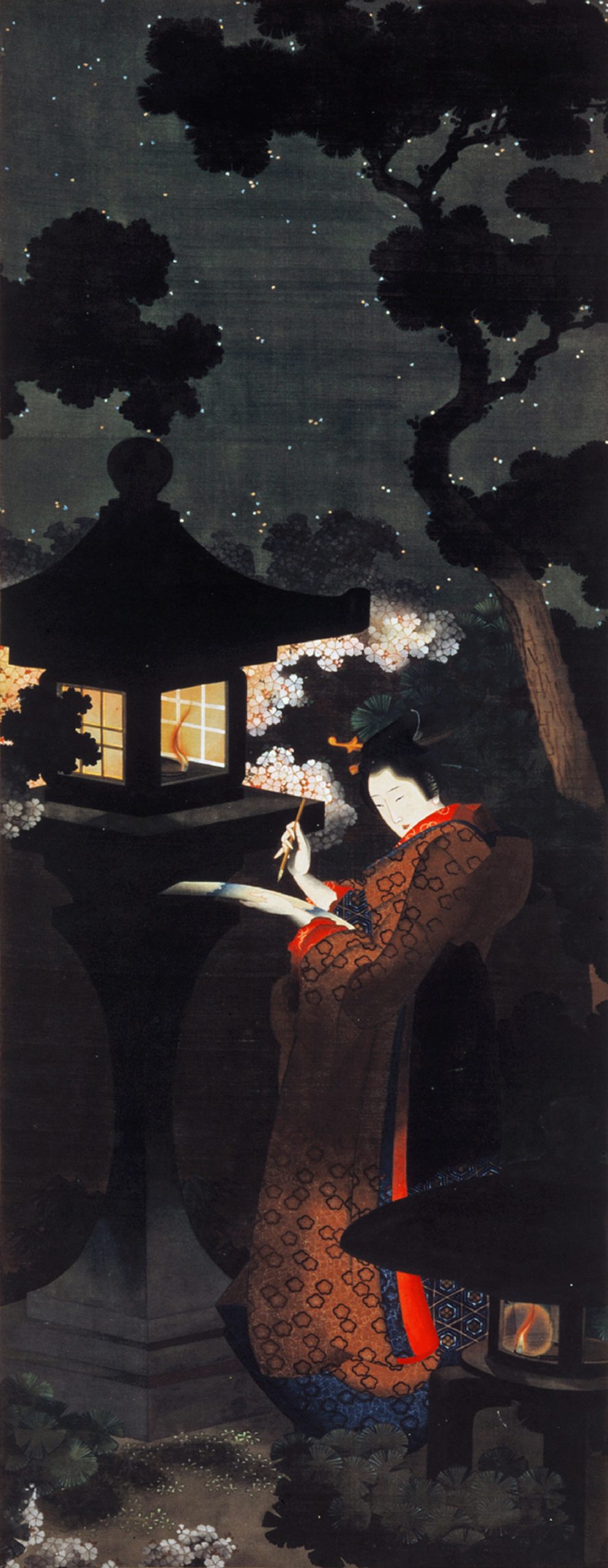 葛飾応為『夜桜美人図』、メナード美術館
